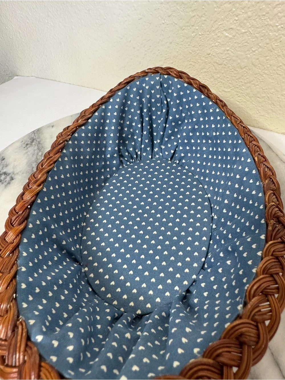 Brown Woven Basket with Blue Heart-Print Liner